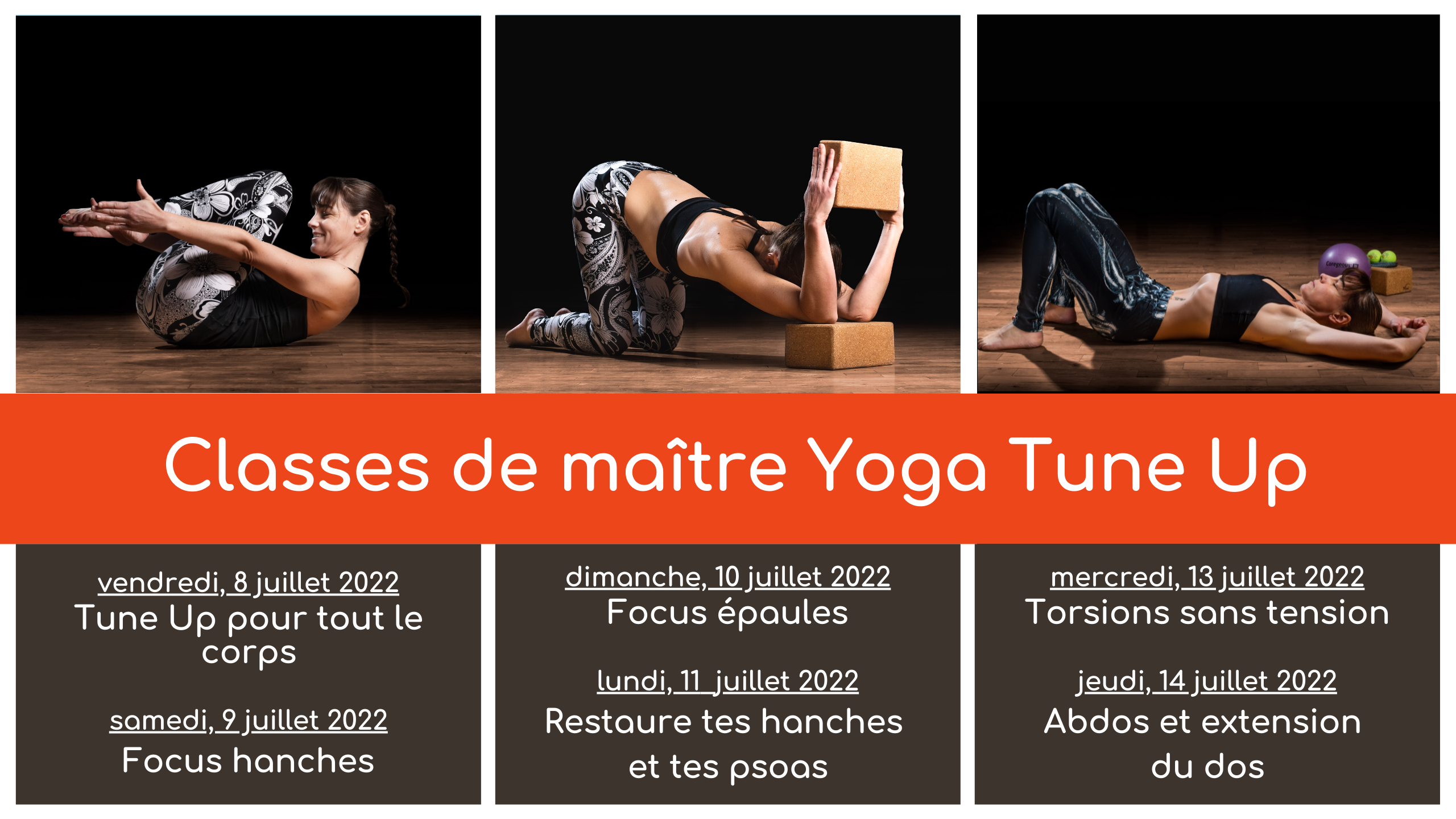 Cours en ligne, cours en direct, yoga tune up, Mireille Martel, Julie Cadorette